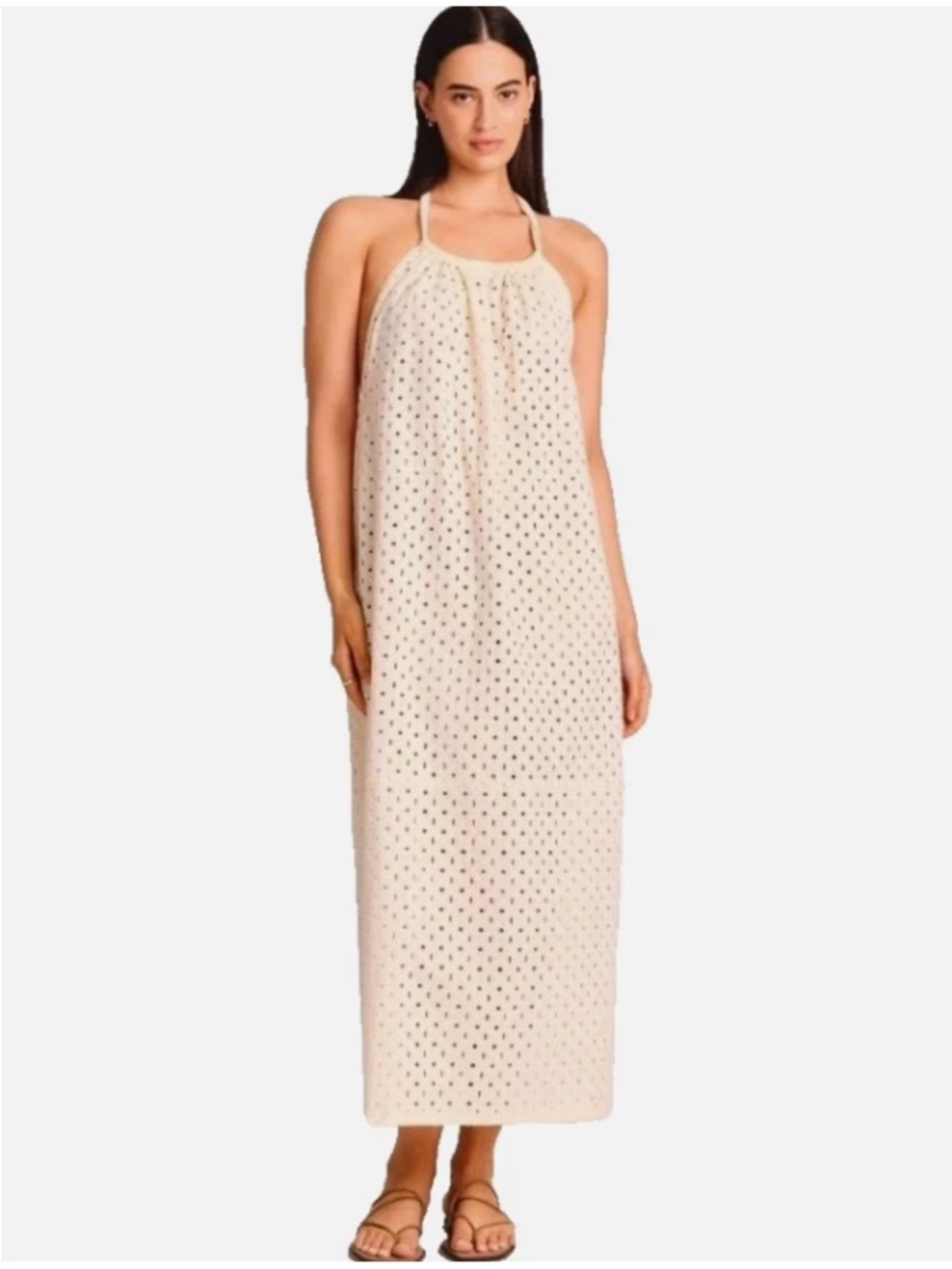 Vitamin A Cream 💯 Cotton Eyelet Halter Maxi Dress